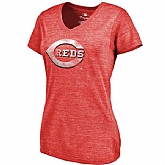 Women's Cincinnati Reds Fanatics Branded Primary Distressed Team Tri Blend V Neck T-Shirt Heathered Red FengYun,baseball caps,new era cap wholesale,wholesale hats
